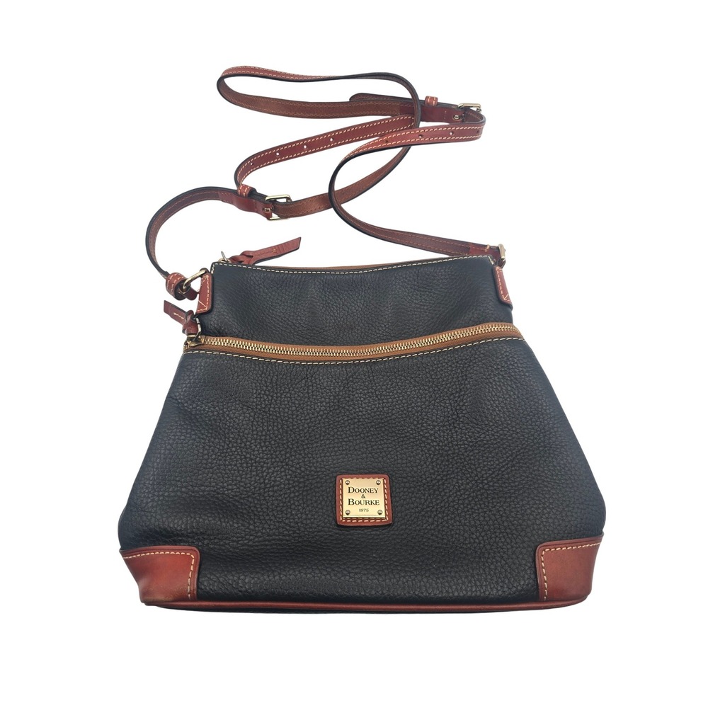 Dooney & Bourke Black Pebble Grain Leather Small Tassel Triple Zip Crossbody Bag